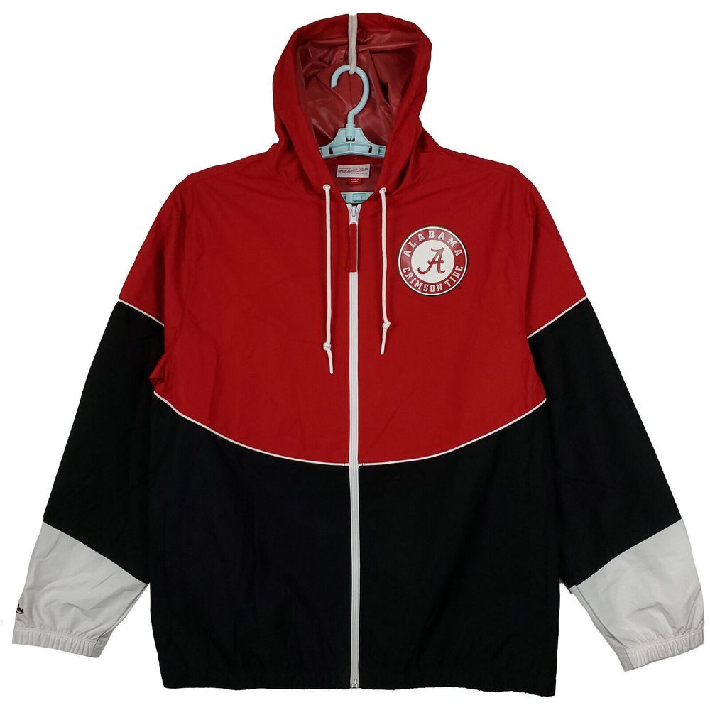 Alabama Crimson Tide Mitchell & Ness NCAA Large Windbreaker Jacket Black Red NWT
